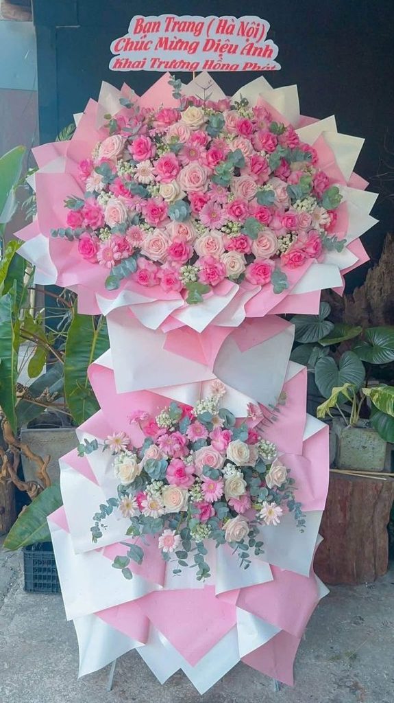 Kệ hoa khai trương tone hồng