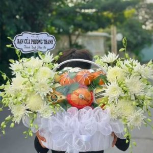 Giỏ Hoa Trái Cây Trắng – Bình An Gửi Trao